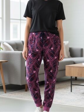 Munki Munki‎ Purple Blue Leaf Butterfly Jogger Pull On Pajama Pants
